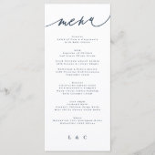 Classic Blue Elegant Navy White Monogram Menu (Voorkant)