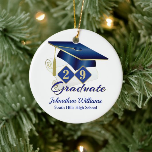 Classic Blue en Gold Afstuderen Keramisch Ornament (Boom)