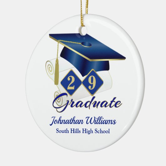 Classic Blue en Gold Afstuderen Keramisch Ornament (Links)
