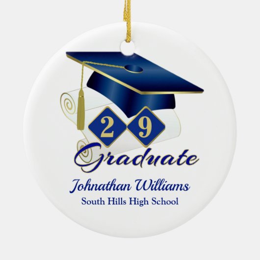 Classic Blue en Gold Afstuderen Keramisch Ornament (Achterkant)