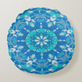 Classic Blue en Turquoise Snowflake Rond Kussen