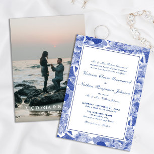 Classic Blue en White Chinoiserie Photo Wedding Kaart