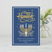 Classic Blue en Yellow Menorah Happy Hanukkah Feestdagenkaart (Staand voorkant)