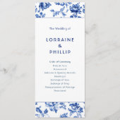 Classic Blue Floral Delfts huwelijksceremonie Programmakaart (Voorkant)