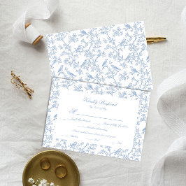 Classic Blue Floral Garden Toile Response Card RSVP Kaartje