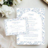 Classic Blue Floral Garden Toile Response Card RSVP Kaartje