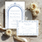 Classic Blue Floral Garden Toile Response Card RSVP Kaartje