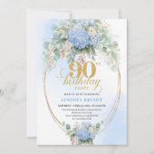 Classic Blue Floral Gold Greenery 90th Birthday  Kaart (Voorkant)