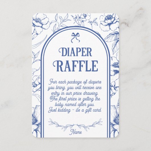 Classic Blue Floral Ornament Luierverloting Informatiekaartje (Voorkant)