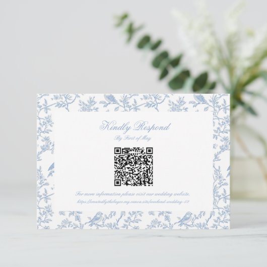 Classic Blue Floral Toile QR code RSVP (Staand voorkant)