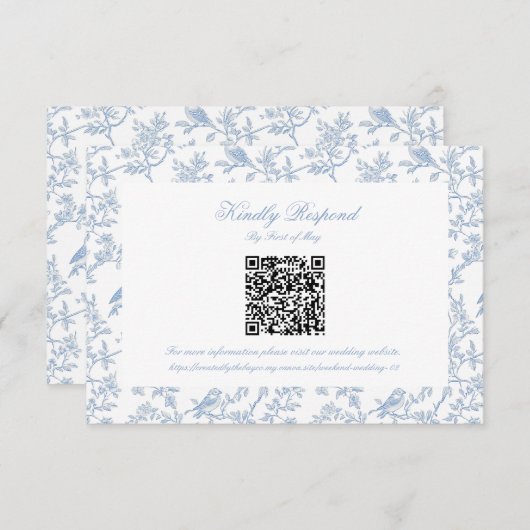 Classic Blue Floral Toile QR code RSVP (Voorkant / Achterkant)