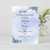 Classic Blue Floral Wedding Jubileum Uitnodiging (Staand voorkant)
