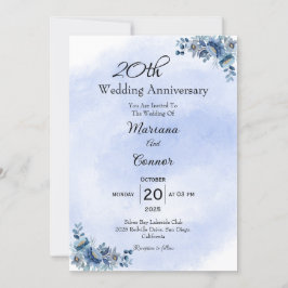 Classic Blue Floral Wedding Jubileum Uitnodiging