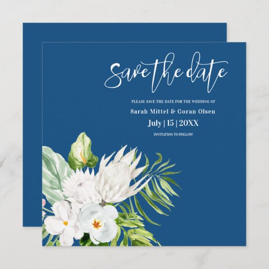 Classic Blue Floral Wedding Save the Date (Voorkant / Achterkant)