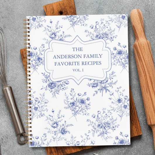 Classic Blue Flowers Floral Pattern Family Recipe  Notitieboek