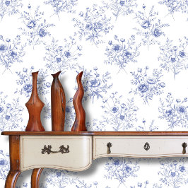Classic Blue Flowers Pattern French blue toile  Behang