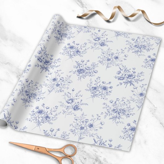 Classic Blue Flowers Pattern French blue toile Cadeaupapier