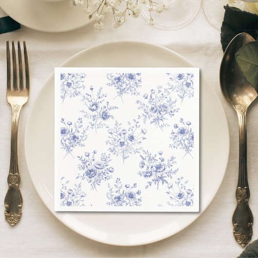 Classic Blue Flowers Pattern French blue toile Servet