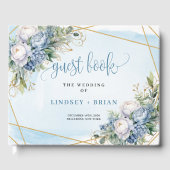 Classic Blue Flowers White Gold Wedding Guest Book Gastenboek (Voorkant)