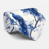 Classic Blue French Chinoiserie Peacock Waterverf Stropdas (Opgerold)