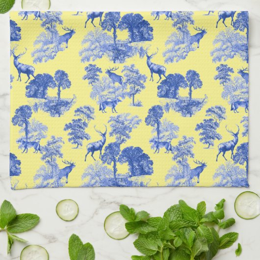 Classic Blue French Toile Deer Forest Pattern Theedoek (Gevouwen)