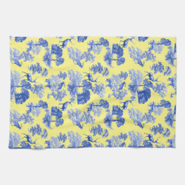 Classic Blue French Toile Deer Forest Pattern Theedoek