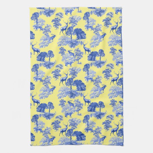 Classic Blue French Toile Deer Forest Pattern Theedoek (Verticaal)