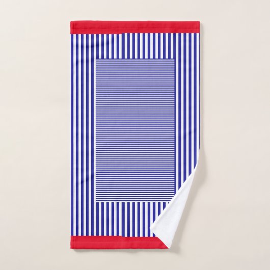 CLASSIC BLUE GEOMETRISCH STRIPE RED TRIM BAD HANDDOEK (Handdoek)