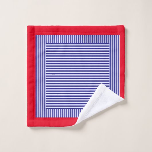 CLASSIC BLUE GEOMETRISCH STRIPE RED TRIM BAD HANDDOEK (Wasdoekje)