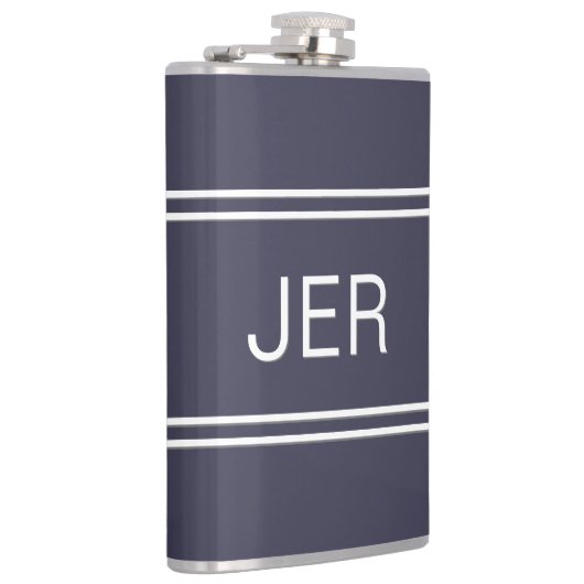 Classic Blue Gepersonaliseerde Monogram Initialen  Heupfles (Rechts)