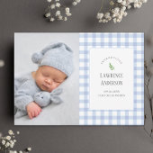 Classic Blue Gingham Baby Boy 2 Foto Geboorte Aankondiging