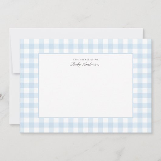 Classic Blue Gingham Baby shower bedankkaart (Voorkant)