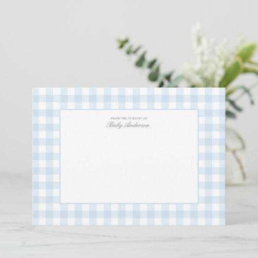 Classic Blue Gingham Baby shower bedankkaart (Staand voorkant)
