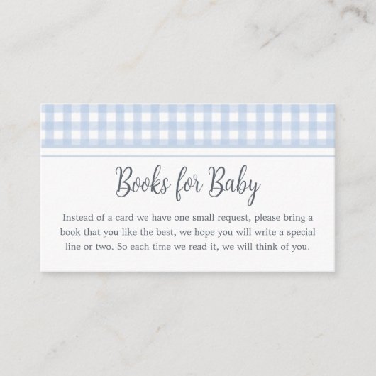 Classic Blue Gingham Baby shower boeken voor Baby Informatiekaartje (Voorkant)
