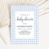 Classic Blue Gingham Baby shower Kaart