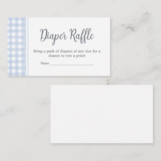 Classic Blue Gingham Baby shower luier Raffle Informatiekaartje (Voorkant / Achterkant)