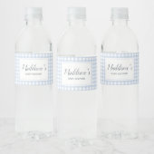 Classic Blue Gingham Baby shower Waterfles Etiket (Flessen)