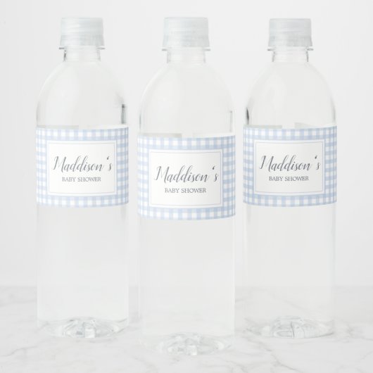 Classic Blue Gingham Baby shower Waterfles Etiket (Flessen)