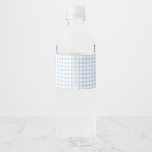 Classic Blue Gingham Baby shower Waterfles Etiket (Achterkant)