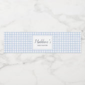 Classic Blue Gingham Baby shower Waterfles Etiket (Enkel label)