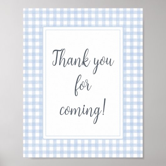 Classic Blue Gingham Bedankt voor het komen Poster (Voorkant)