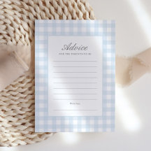 Classic Blue Gingham Boy Baby shower Advies Kaart