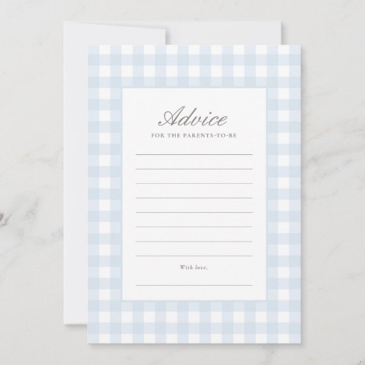 Classic Blue Gingham Boy Baby shower Advies Kaart (Voorkant)