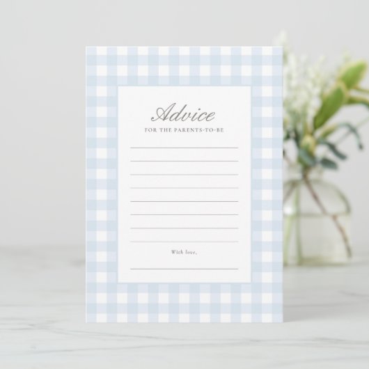 Classic Blue Gingham Boy Baby shower Advies Kaart (Staand voorkant)