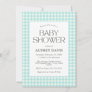 Classic Blue Gingham Boy Baby shower Kaart