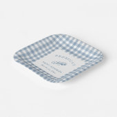 Classic Blue Gingham Boy Baby shower Papieren Bordje (Gebogen)