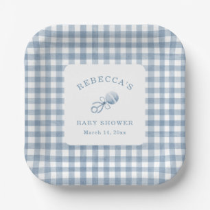 Classic Blue Gingham Boy Baby shower Papieren Bordje