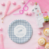 Classic Blue Gingham Boy Baby shower Papieren Bordje (Feest)