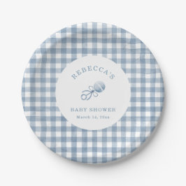 Classic Blue Gingham Boy Baby shower Papieren Bordje
