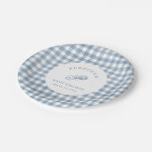 Classic Blue Gingham Boy Baby shower Papieren Bordje (Gekanteld)